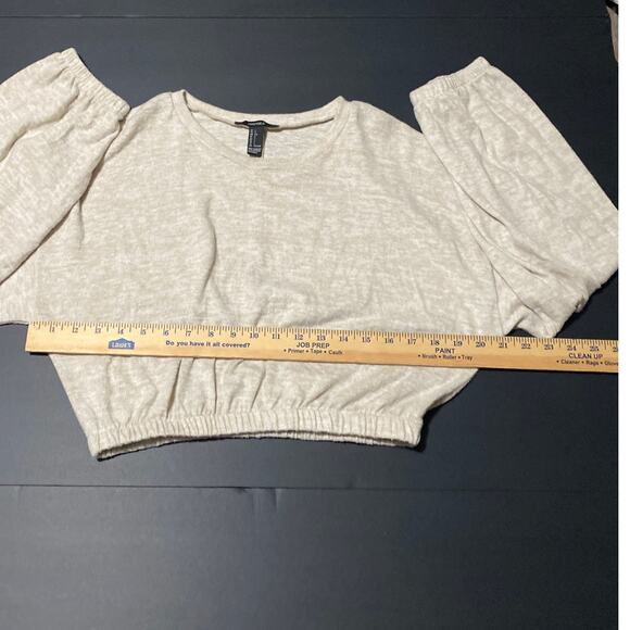F21 Women's Cropped Sweater Top Long Sleeve Size Large Oatmeal Forever 21 Fall - Picture 7 of 10